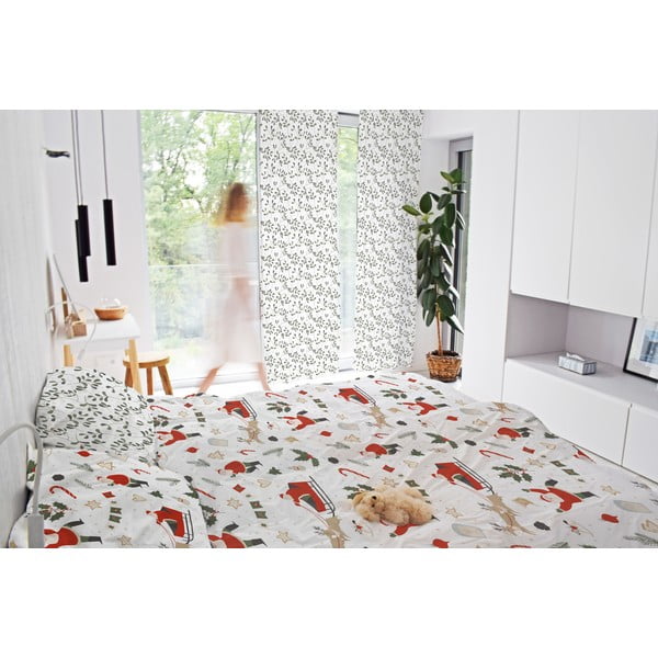 Valge-roheline puuvill-satiinist kardin 110x250 cm Santa Likes Mistletoe - Butter Kings-image-1