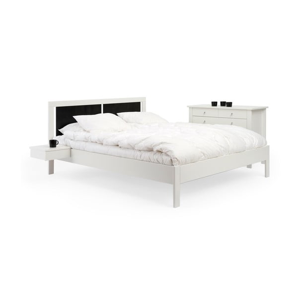 Bílá ručně vyráběná postel z masivního březového dřeva s černým čelem Kiteen Koli, 160 x 200 cm