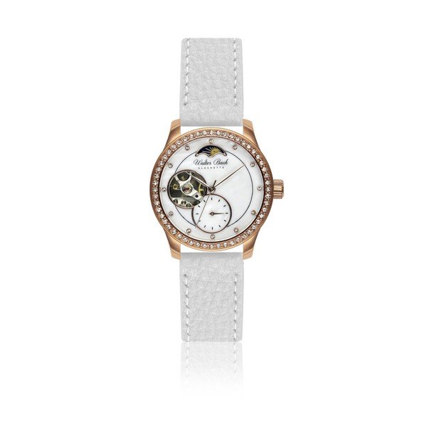 Dámské hodinky s bílým páskem z pravé kůže Walter Bach Union