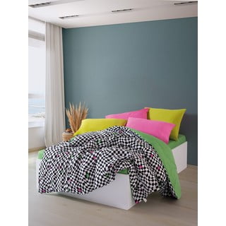 Must-valge Renforcé puuvillast 4-osaline pikendatud voodipesu komplekt 200x220 cm Dazzle - Mijolnir