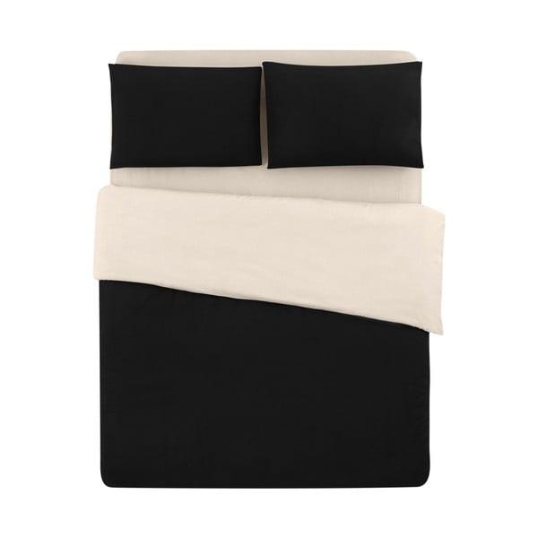 Must ja kreemikas puuvillane voodipesu kaheinimesevoodile/ pikendatud linadega 200x220 cm - Mila Home