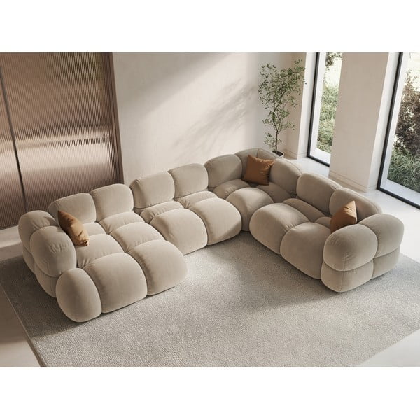  Beež sametist nurgadiivan (parem nurk/U-kujuline) Loretto – Cosmopolitan Design-image-1