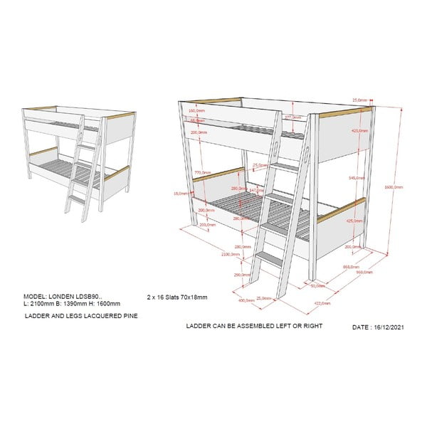 Valge laste narivoodi , 90 x 200 cm London - Vipack-image-2