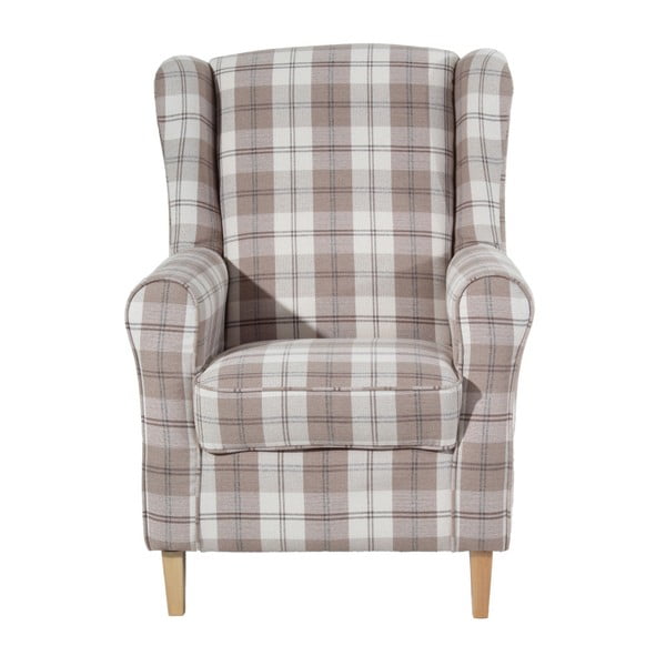 Beeži ruuduline kõrvadega vintage tugitool Lorris - Max Winzer-image-3