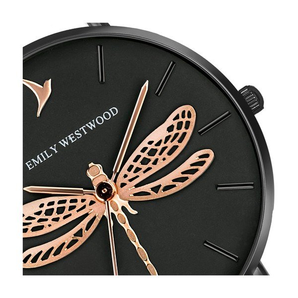 Dámské hodinky s páskem z pravé kůže v černé barvě Emily Westwood Fly-image-3