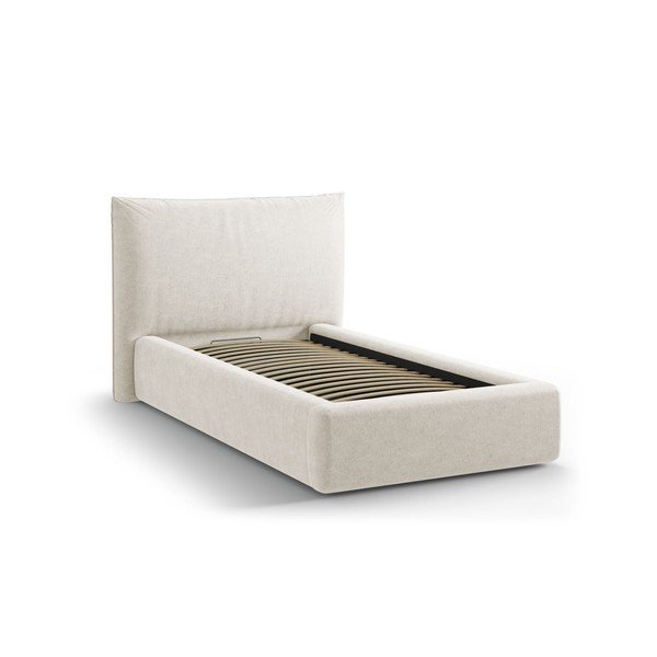 Kreem polsterdatud üheinimesevoodi koos panipaiga ja voodipõhjaga 90x200 cm Kaelle - Micadoni-image-2