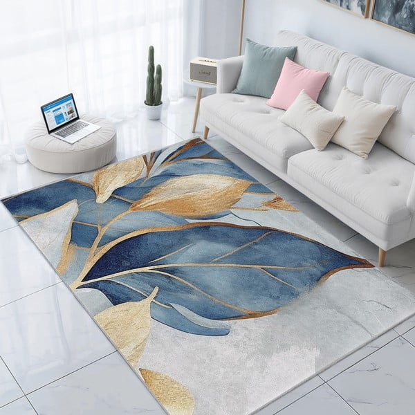 Sinine-kuldne pestav koridorivaip 80x200 cm Golden Leaves - Mila Home-image-1