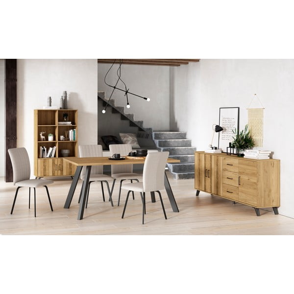 Tammepuust raamaturiiul naturaalses värvitoonis 92x160 cm Nordic - Marckeric-image-4