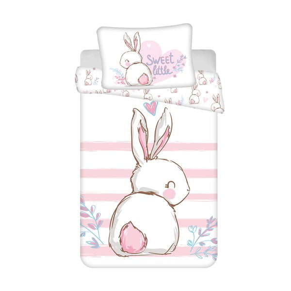 Valge-roosa puuvillane laste voodipesu 100x135 cm Bunny "Sweet" - Jerry Fabrics
