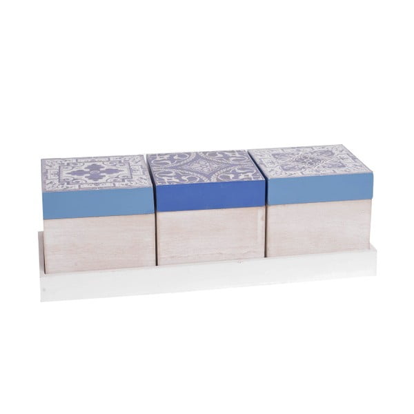 Sada 3 dřevěných boxů InArt Aquamarine, modrý