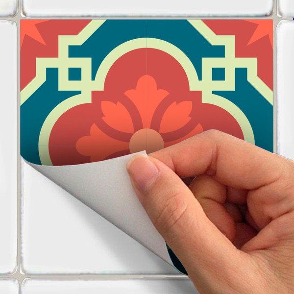 Sada 16 nástěnných samolepek Ambiance Wall Stickers Tiles Azulejos Colorful Vintage Style, 10 x 10 cm-image-3