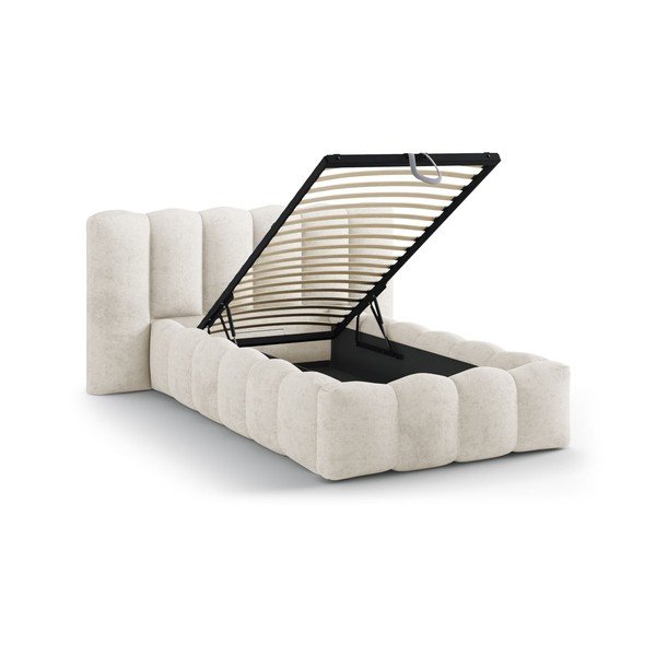 Beež polsterdatud üheinimesevoodi koos panipaiga ja voodipõhjaga 90x200 cm Lupine - Micadoni-image-1