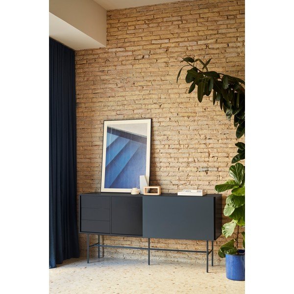 Must-antratsiitne madal liugustega kummut 180x91 cm Nube - Teulat-image-1