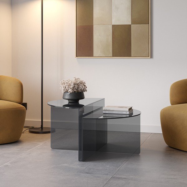 Hallist klaasist ümmargused kohvilauad, 2 tk komplektis ø 80 cm Velta - MOME-image-1