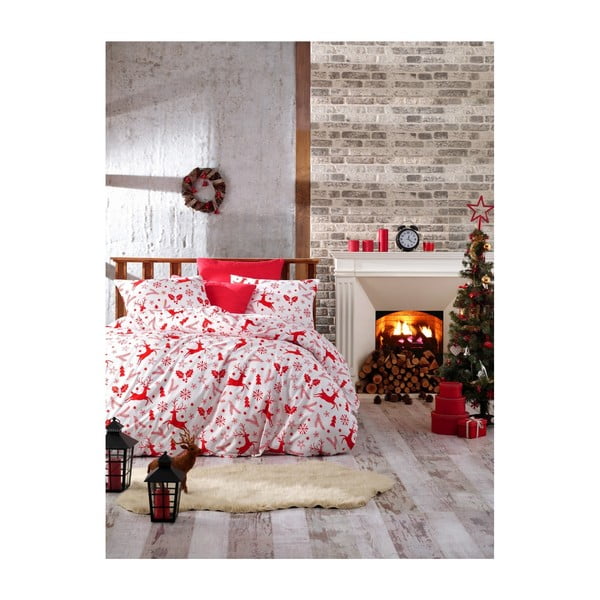 Vánoční bavlněné povlečení na jednolůžko s prostěradlem Zoe, 160 x 220 cm