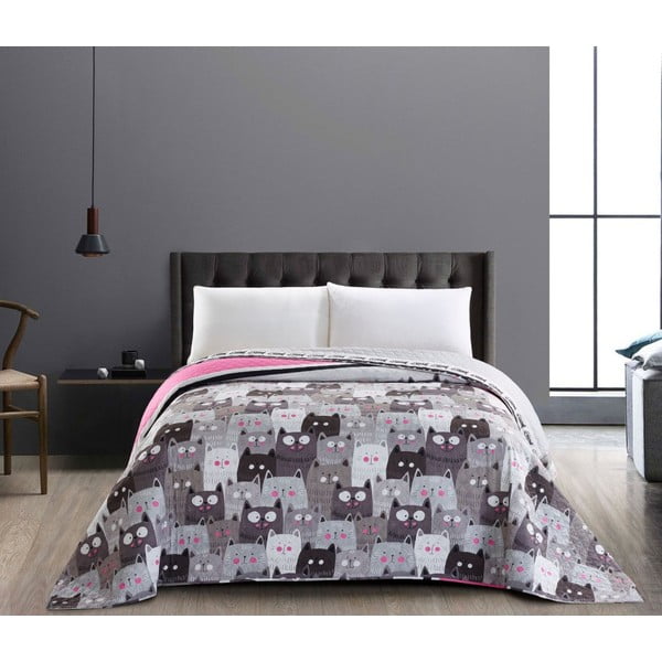 Ümberpööratav hall mikrokiust voodiplaat Cat Invasion, 260 x 280 cm Cats Invasion - DecoKing