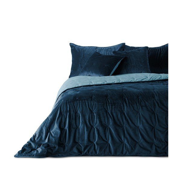 Modrý sametový přehoz na jednolůžko DecoKing Daisy, 210 x 170 cm-image-4