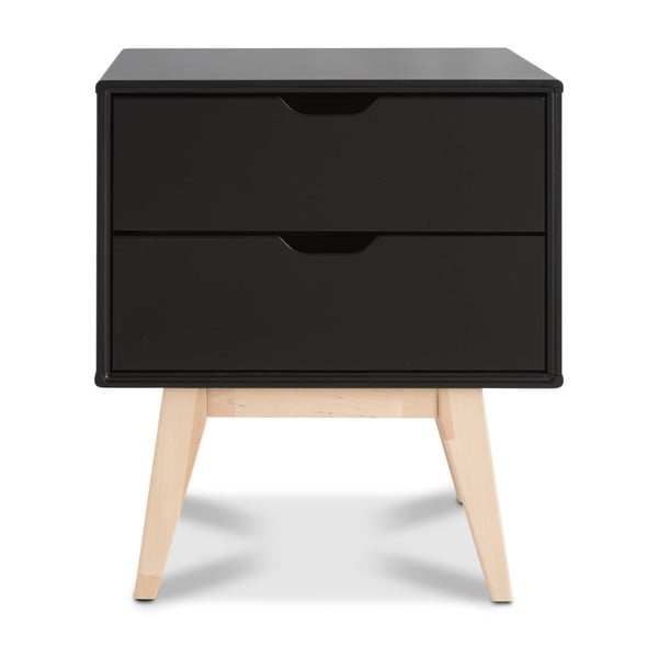 Černý ručně vyráběný noční stolek se 2 zásuvkami z masivního březového dřeva Kiteen Kolo