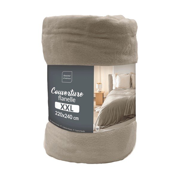 Taupe mikroflanelltekk 220x240 cm Flanou - douceur d'intérieur-image-3