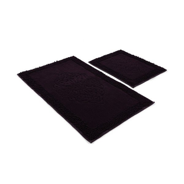 Sada 2 tmavě fialových bavlněných koupelnových předložek Confetti Bathmats Piante Purple-image-2