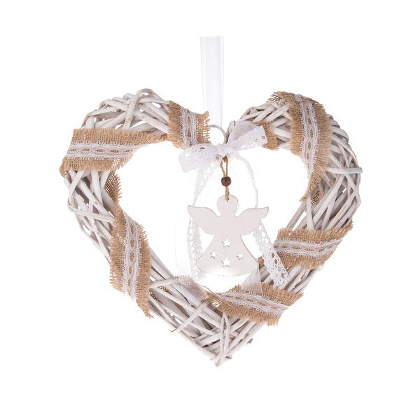 Valge punutud pärg südame kujulisena, ø 30 cm. - Dakls