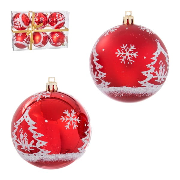 Sada 6 vánočních ozdob v červené barvě Unimasa Snowflake