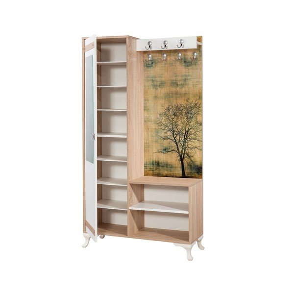 Hnědo-bílá předsíňová stěna se zrcadlem Inci Tree, výška 196 cm-image-1