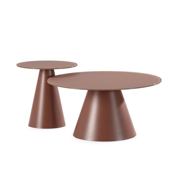 Pruunid ümmargused kohvilauad klaasist pealispinnaga, 2 tk komplektis ø 80 cm, Vida - MOME