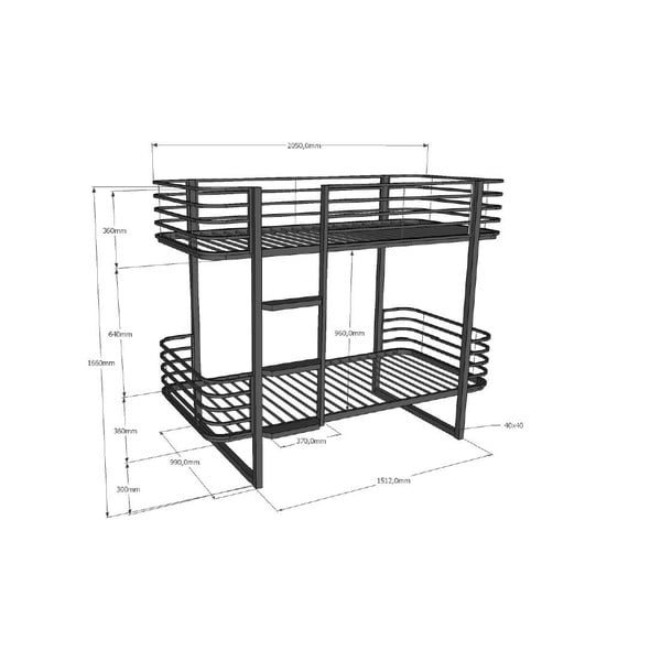 Must metallist laste narivoodi koos voodipõhjaga 90x200 cm Oscar – Vipack-image-2
