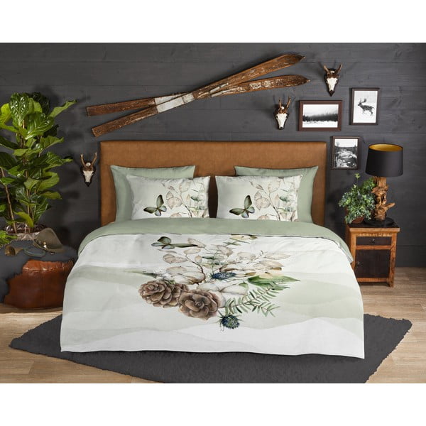 Roheline-kreem pikendatud flanellist voodipesu üheinimesevoodile 140x220 cm Marjan - Good Morning-image-1