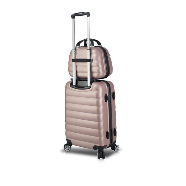 Sada růžového cestovního kufru na kolečkách s USB portem a příručního kufříku My Valice RESSNO MU & M