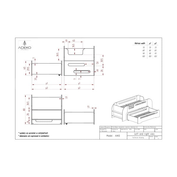 Puiduvärvi väljatõmmatava osaga lastevoodi 80x200 cm AIKO - Adeko-image-3