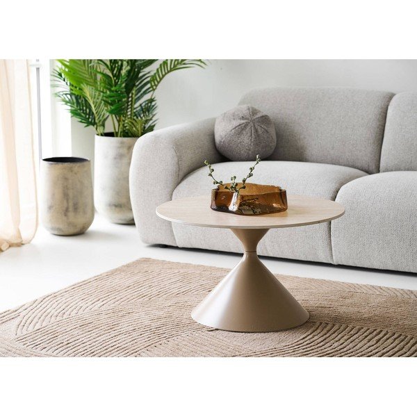 Beež ümmargune kohvilaud keraamilise pealispinnaga ø 70 cm Annecy - House Nordic-image-1