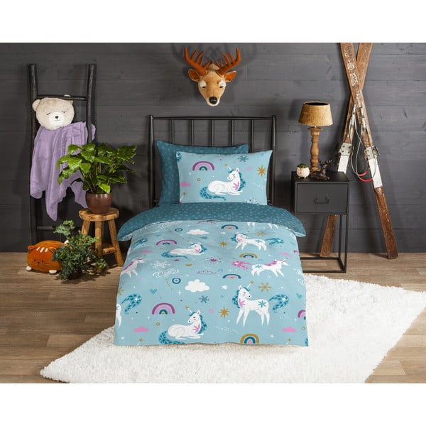 Sinine laste pikendatud flanell-voodipesu üheinimesevoodile 140x220 cm Snowycorn - Good Morning-image-1