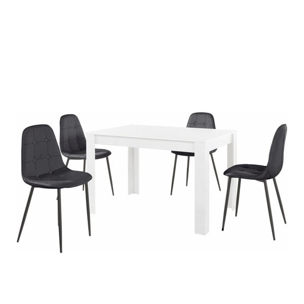 Set bílého jídelního stolu a 4 černých jídelních židlí Støraa Lori Lamar