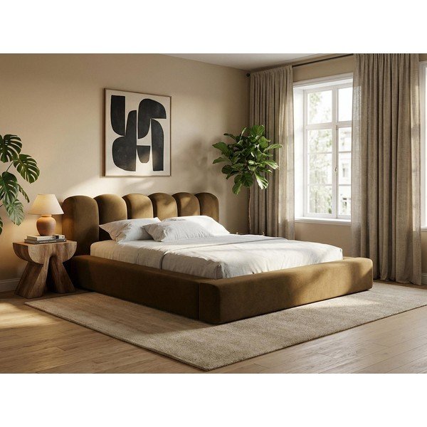 Beež polsterdatud kaheinimesevoodi koos voodipõhja ja panipaigaga 140x200cm Mano - Makamii-image-1