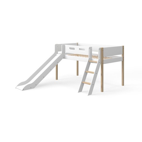 Valge laste tõstetud voodi koos liuguriga , 90 x 200 cm White - Flexa
