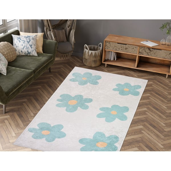 Elevandiluu-mündivärvi pestav laste vaip 160x230 cm Cute Flowers Green - Vitaus-image-1