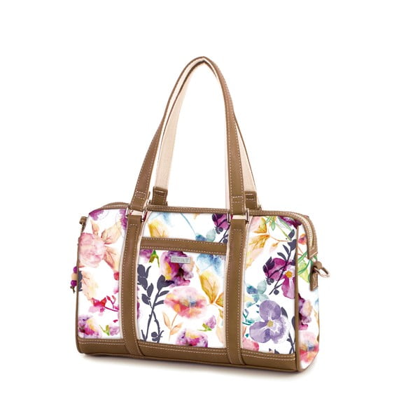 Bílá kabelka s barevnými květy SKPA-T, 30 x 19 cm