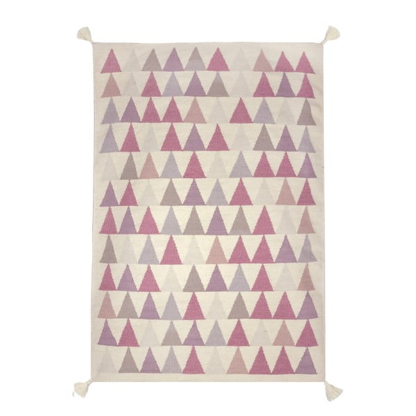 Ručně tkaný vlněný koberec s růžovými detaily Art For Kids Triangles, 110 x 160 cm
