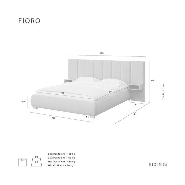 Helepruun polsterdatud kaheinimesevoodi koos voodipõhjaga 140x200 cm Fioro - MESONICA-image-4