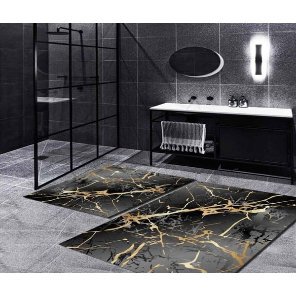 Mustad-kuldsed vannitoamatid 2 tk komplektis 60x100 cm Marble – Mila Home-image-1