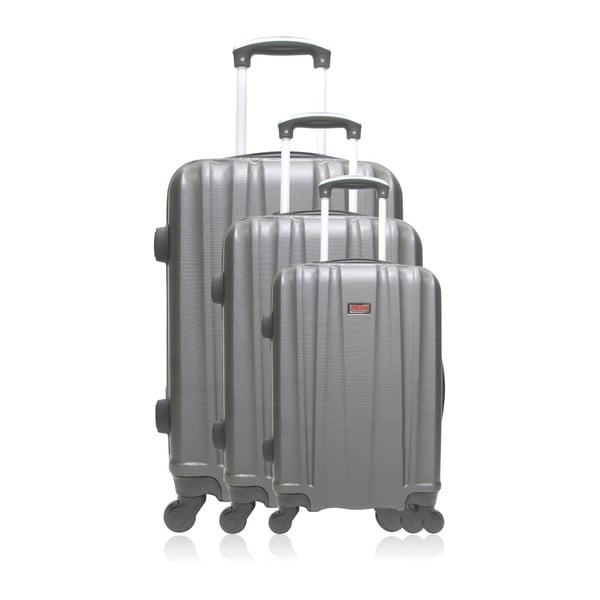 Sada 3 šedých cestovních kufrů na kolečkách 0+32