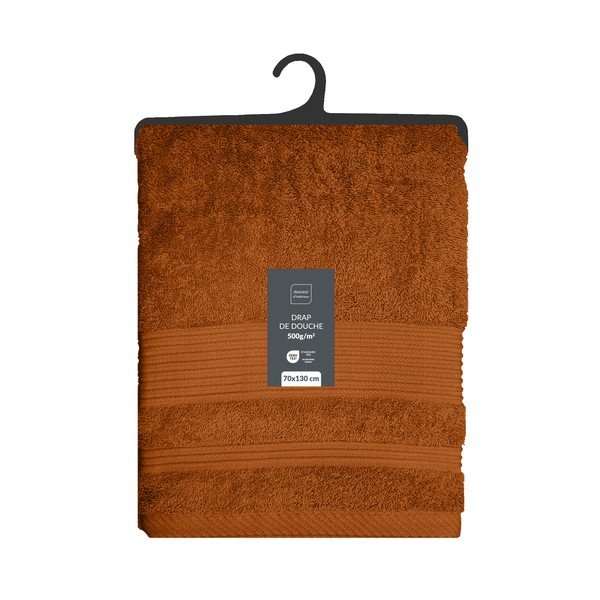 Terrakota värvi puuvillane vannirätik 70x130 cm Tendresse - douceur d'intérieur-image-4