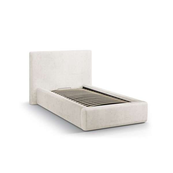 Kreem polsterdatud üheinimesevoodi koos panipaiga ja voodipõhjaga 90x200 cm Amy - Micadoni-image-2