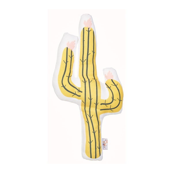 Žlutý dětský polštářek s příměsí bavlny Mike & Co. NEW YORK Pillow Toy Cactus, 41 x 21 cm