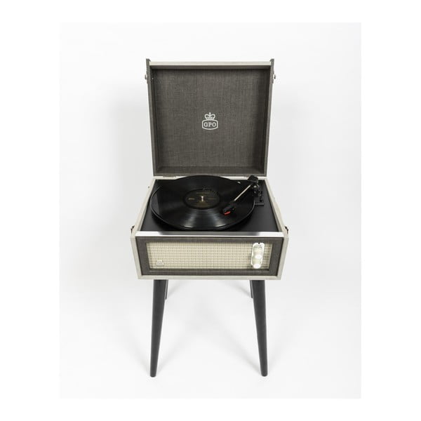 Šedý gramofon na nohách GPO Bermuda Grey