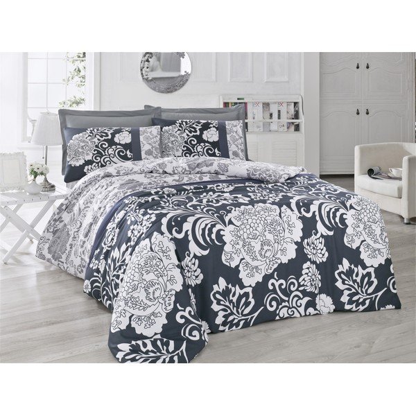 Valge ja hall üheinimesevoodipesu puuvillasest satiinist Victoria , 155 x 200 cm Crista - Mijolnir-image-1