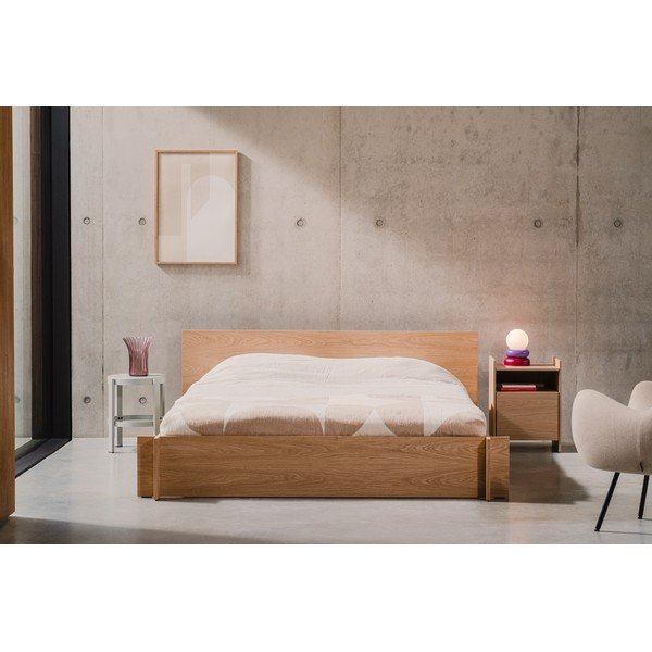 Kaheinimesevoodi puitlaastplaadist/vineerist tammepuust dekooriga ja liistudest raamiga 180x200 cm naturaalses värvitoonis Valt - noo.ma-image-2