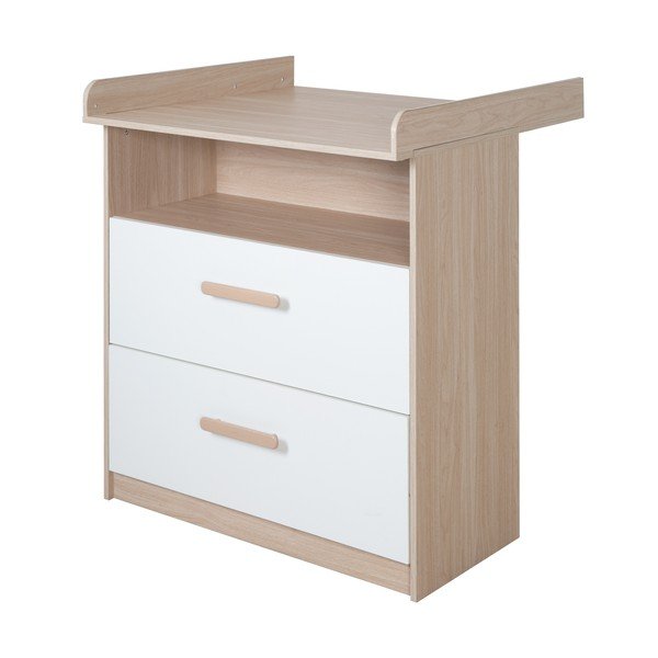 Valge/loomulikku värvi tammepuust lastekapp koos muutmislauaga 88x98x75 cm Cabane - Roba-image-4